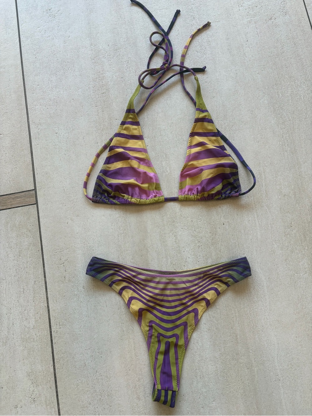 SOLD OUT Authentic Jean Paul Gaultier Purple and Green Triangle Bikini set